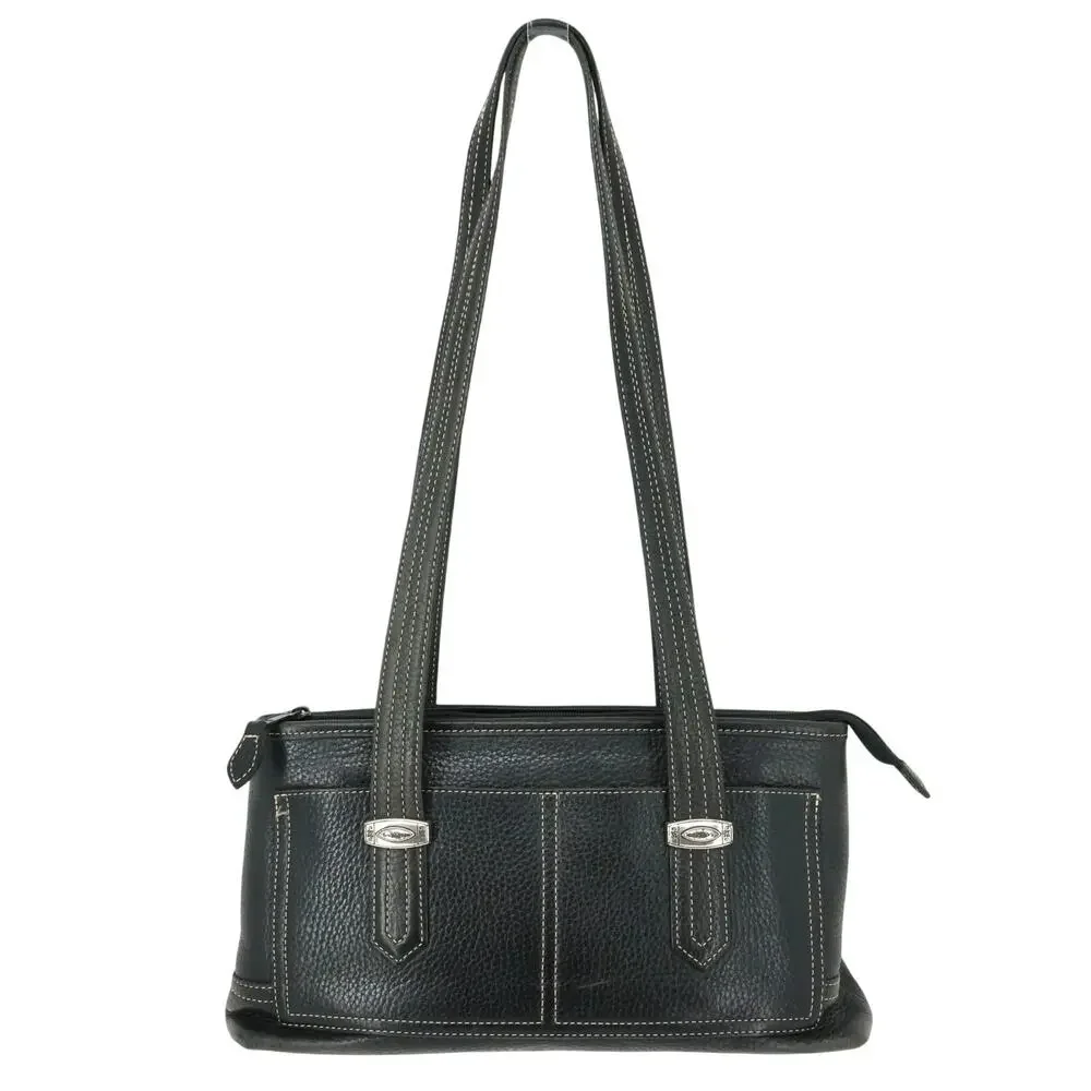Brighton Handbag Womens Black Pebbled Leather Shoulder Bag Zip Double Handle